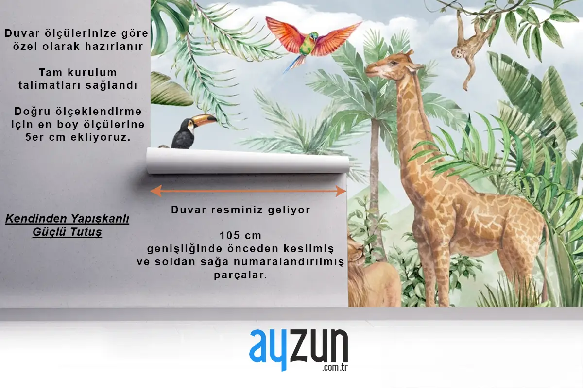 Suluboya Yaban Hayatı Afrika Hayvanları Çocuk Odası Duvar Kağıdı