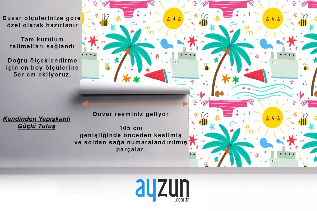 Yakınlaştırma Çocuk Odası Duvar Kağıdı Duvar İçin Yaz Deseni