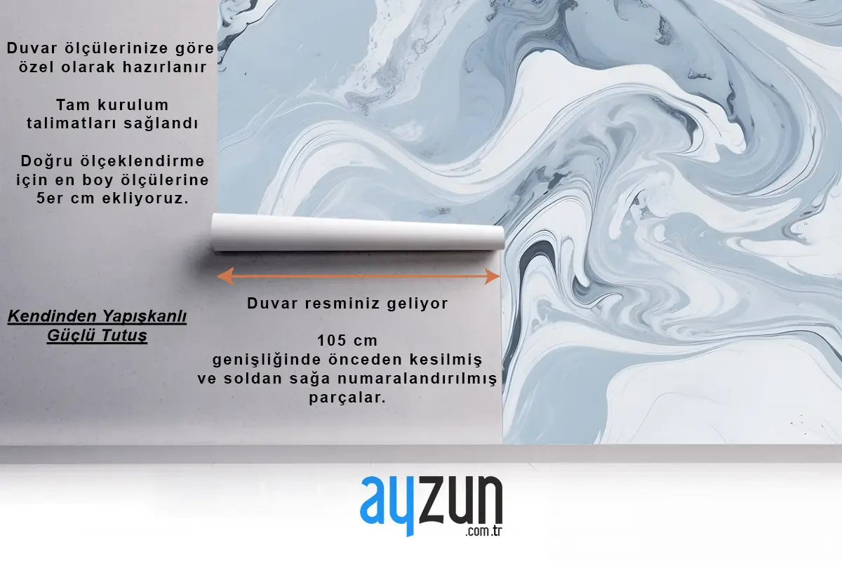 Dönen Mavi Ve Beyaz Mermer Desen Antre  Hol  Koridor Duvar Kağıdı