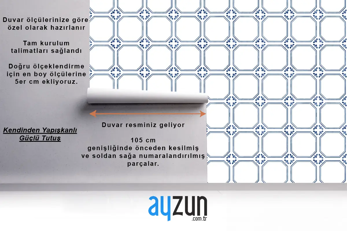 Fayans Dokulu Desen Tasarım Mutfak Duvar Kağıdı