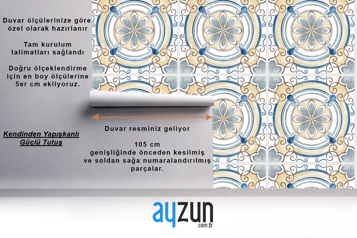 Fayans Dokulu Desen Mutfak Duvar Kağıdı 