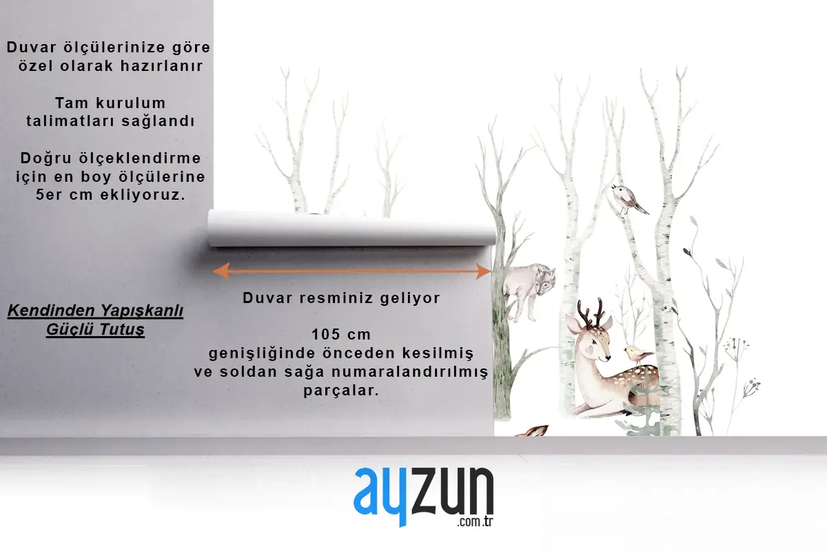 Tilki Geyik Ayı ve Orman Hayvanları Çocuk Odası Duvar Kağıdı