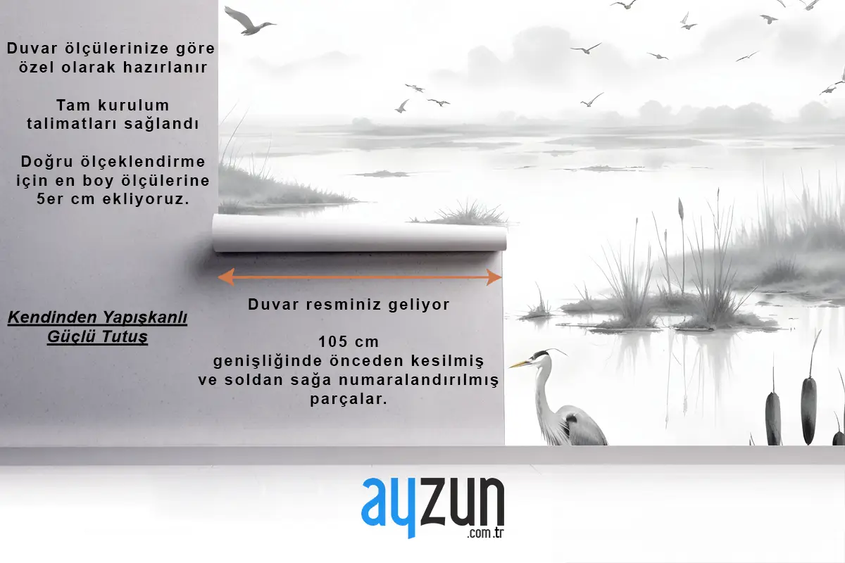Geleneksel Çin Siyah & Beyaz Mürekkep Gölü Yatak Odası Duvar Kağıdı