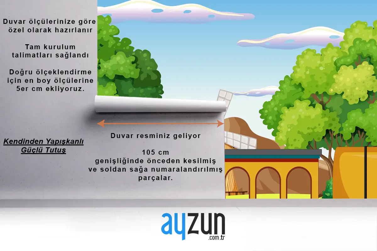 Doğal Sahneli Tren Çocuk Odası Duvar Kağıdı
