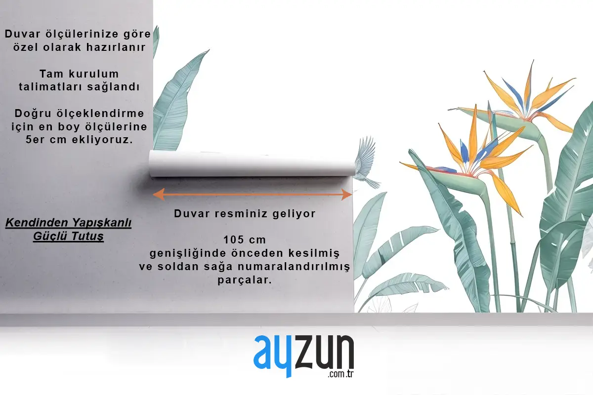 Kuşlu Tropikal Muz Yaprağı Duvar Kağıdı