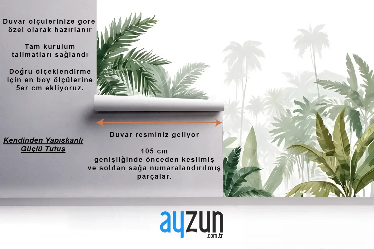 Tropikal Karikatür Palmiye Ağacı Ve Muz Yaprakları Duvar Kağıdı