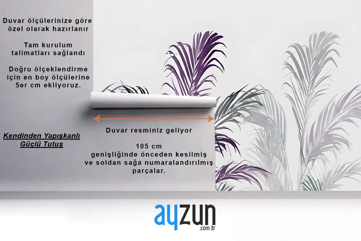 Tropikal Taze Mor Yeşil Palmiye Yaprakları Duvar Kağıdı