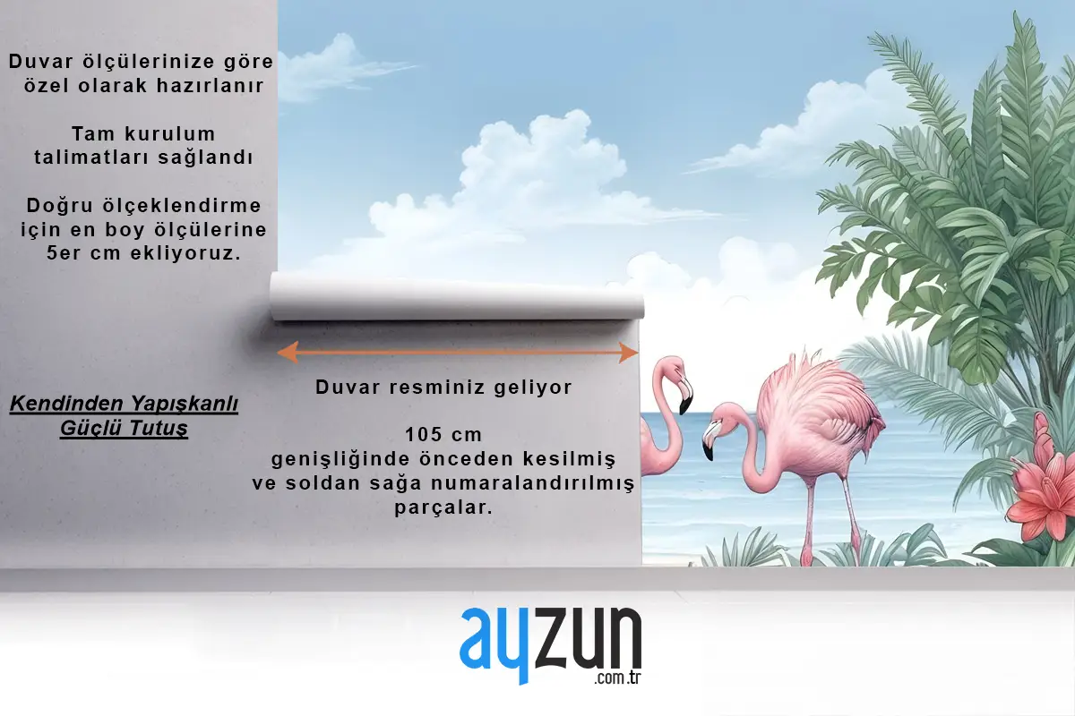 Flamingolu Tropikal Manzara Duvar Kağıdı