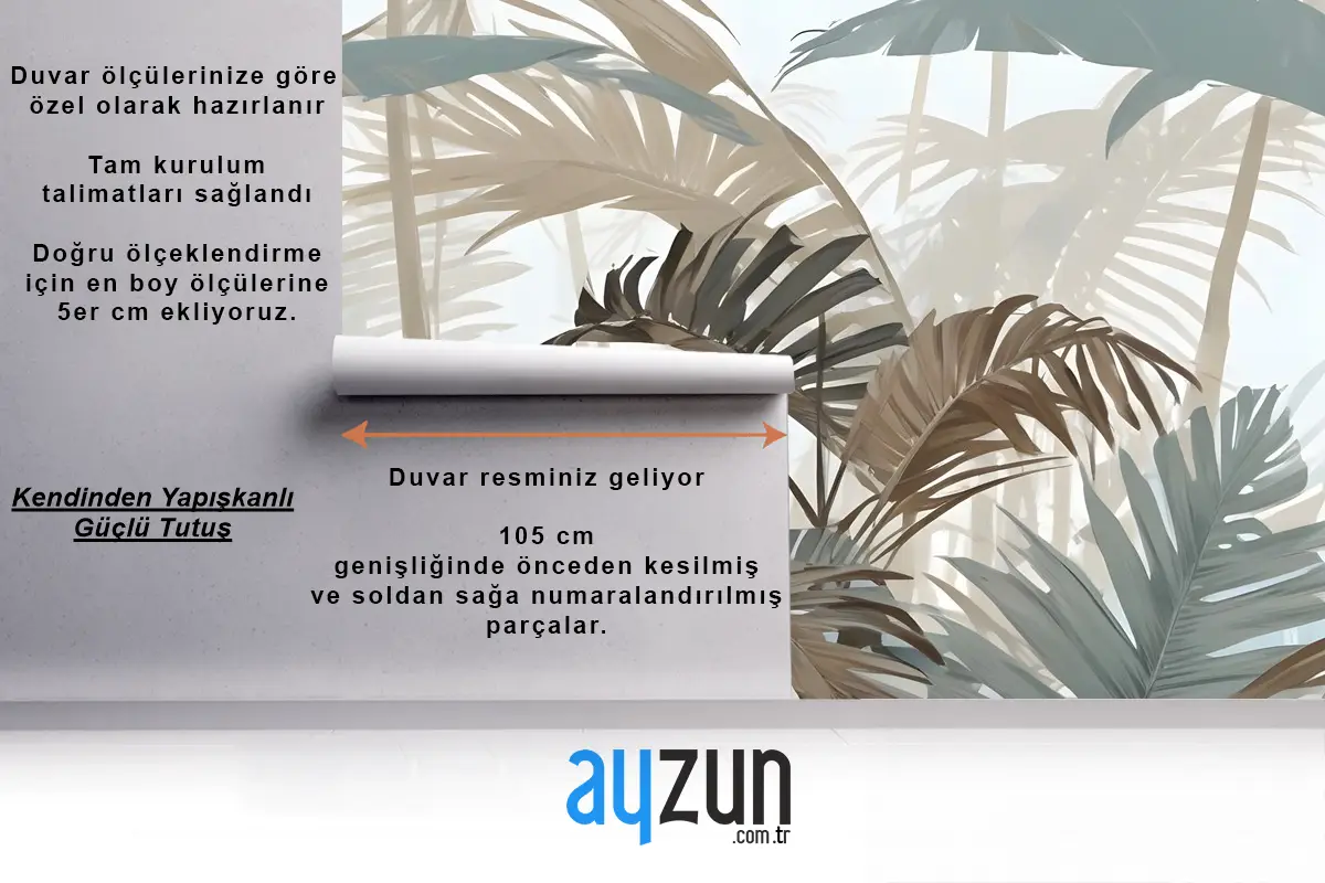 Fırça Darbeleriyle Tropikal Yaprak Boyama Duvar Kağıdı