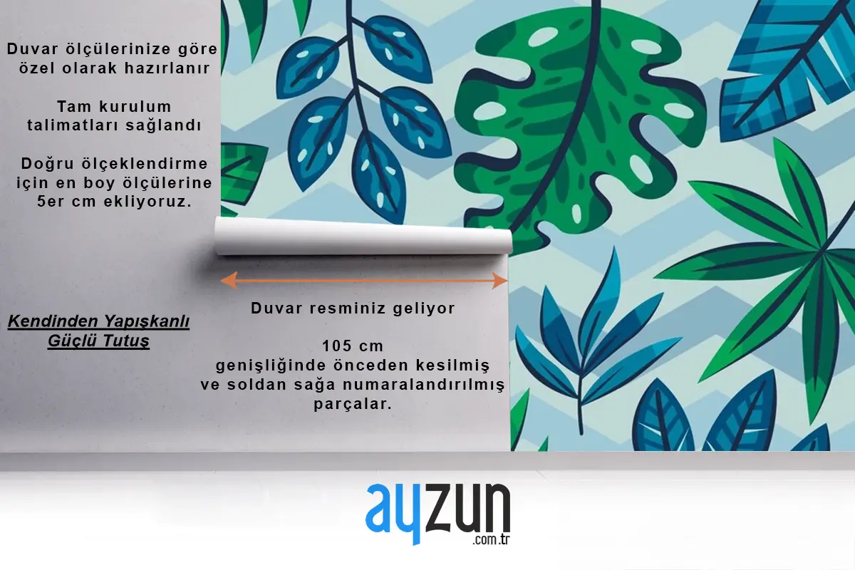 Geometrik Arka Plan Konseptli Tropikal Yapraklar Duvar Kağıdı