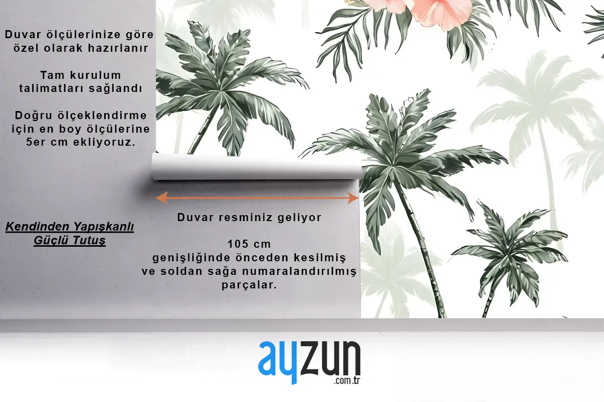 Mirabilis Çiçek Desenli Duvar Kağıdı Ile Tropikal Palmiye Ağacı