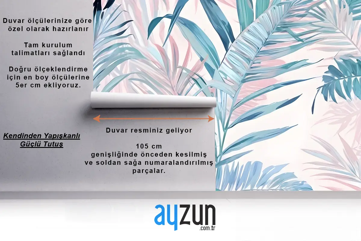 Tropikal Pembe Egzotik Renkli Palmiye Yaprağı Duvar Kağıdı