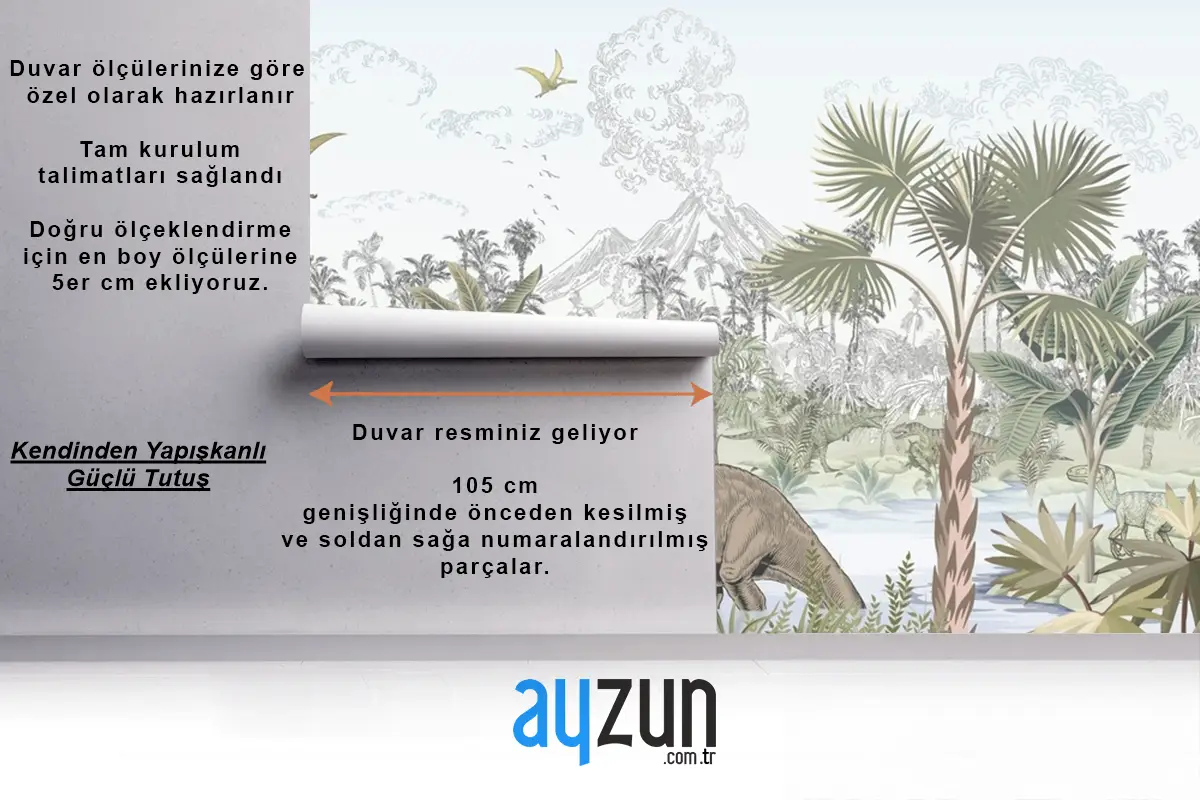 Tropikal Dinozor Çocuk Odası Duvar Kağıdı