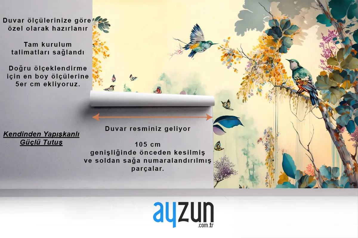 Tropikal Kuşlar Sarı Temalı Duvar Kağıdı