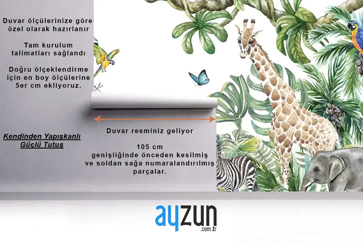 Tropikal Safari Hayvanlari Çocuk Odası Duvar Kağıdı