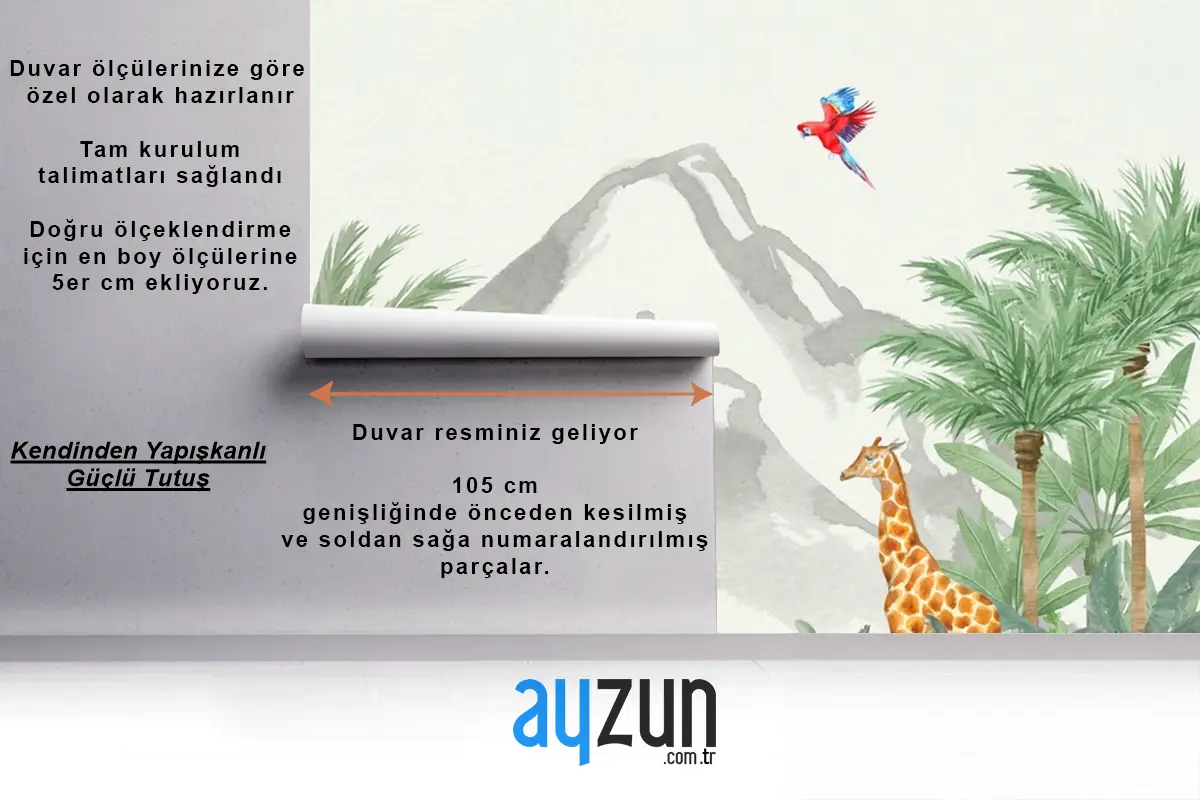 Tropikal Safari Hayvanları Suluboya Orman Çocuk Odası Duvar Kağıdı
