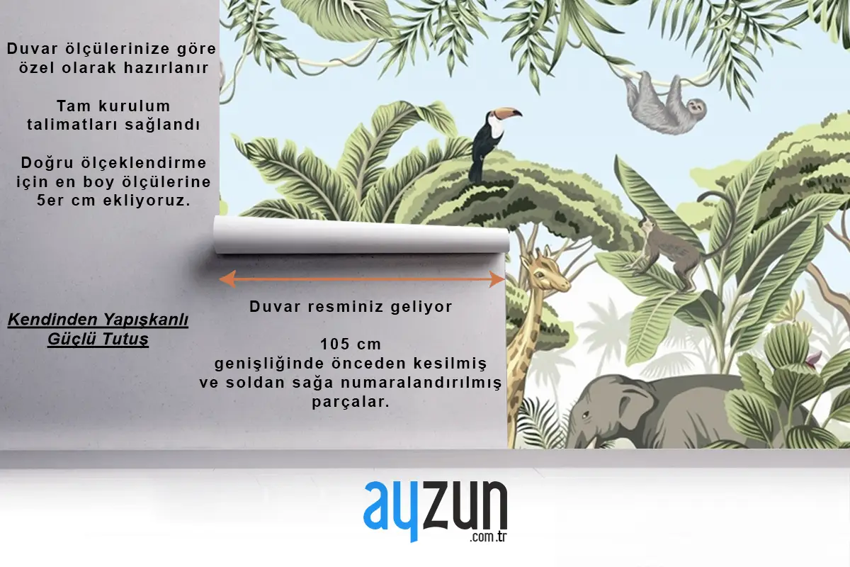 Tropikal Vahşi Orman Çocuk Odası Duvar Kağıdı