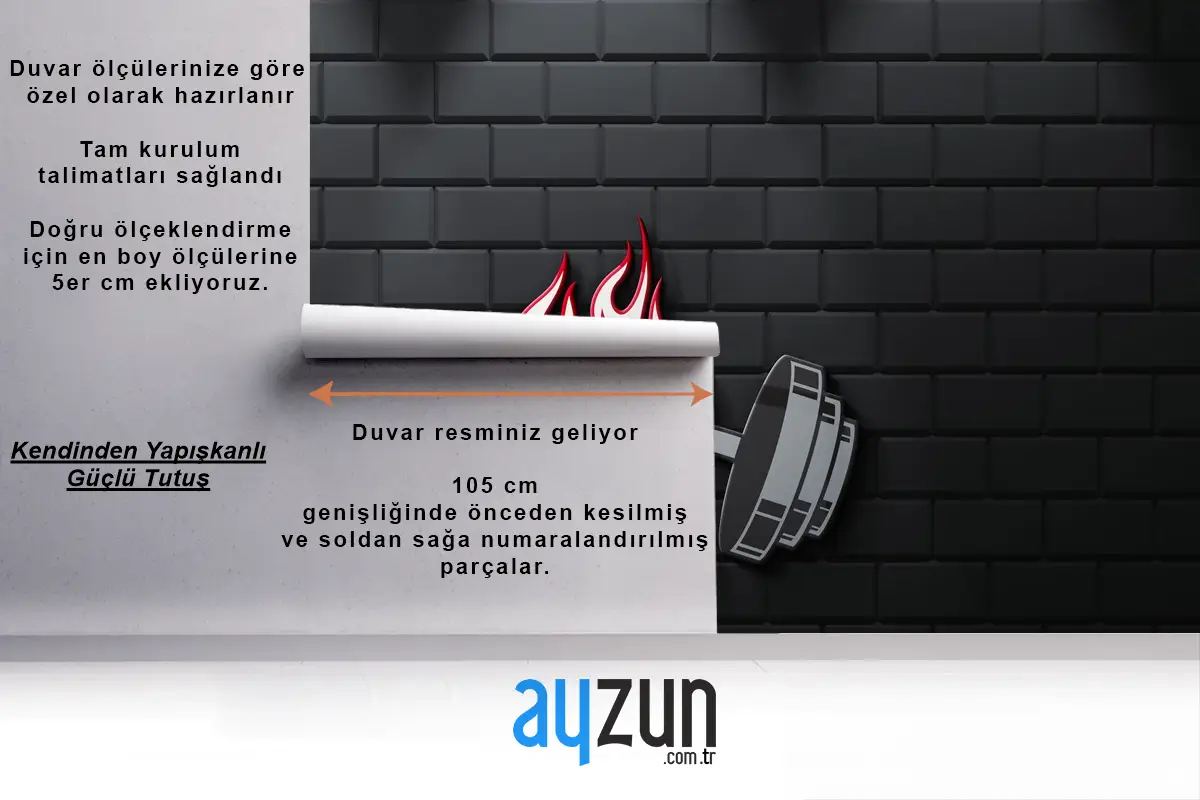 Tuğla Duvarda Fitness Ve Ateş Logolu Duvar Kağıdı