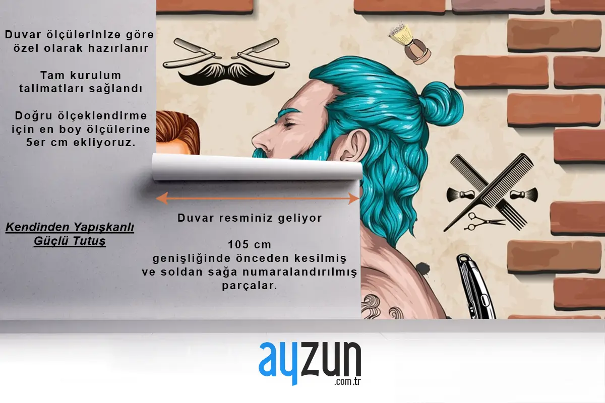 Tuğla Taş Duvar Mavi Saç Erkek Berber Duvar Kağıdı