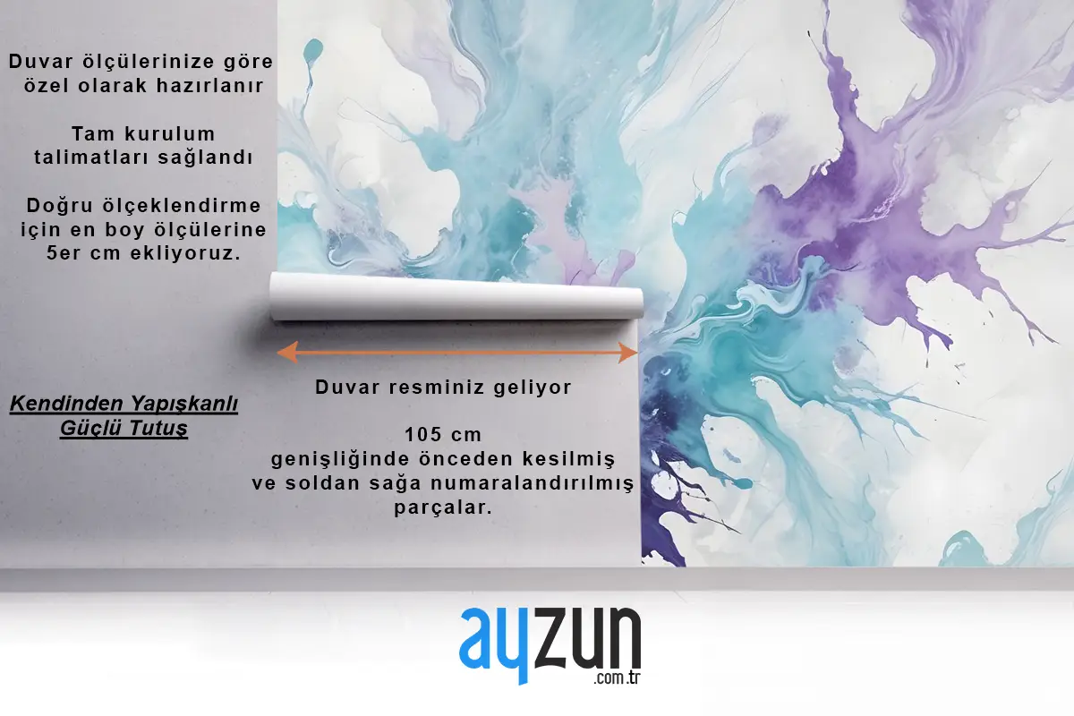 Turkuaz Mor Mermer Tarzı Fırça Duvar Kağıdı 