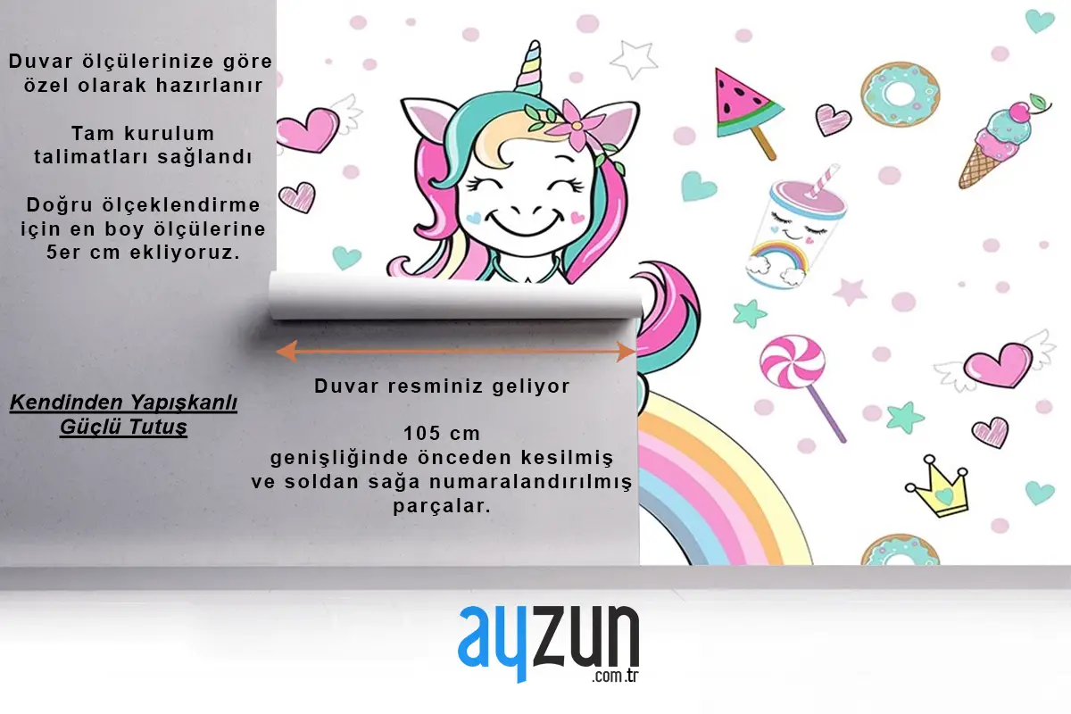 Unicorn Gökkuşağı Çocuk Odası Duvar Kağıdı