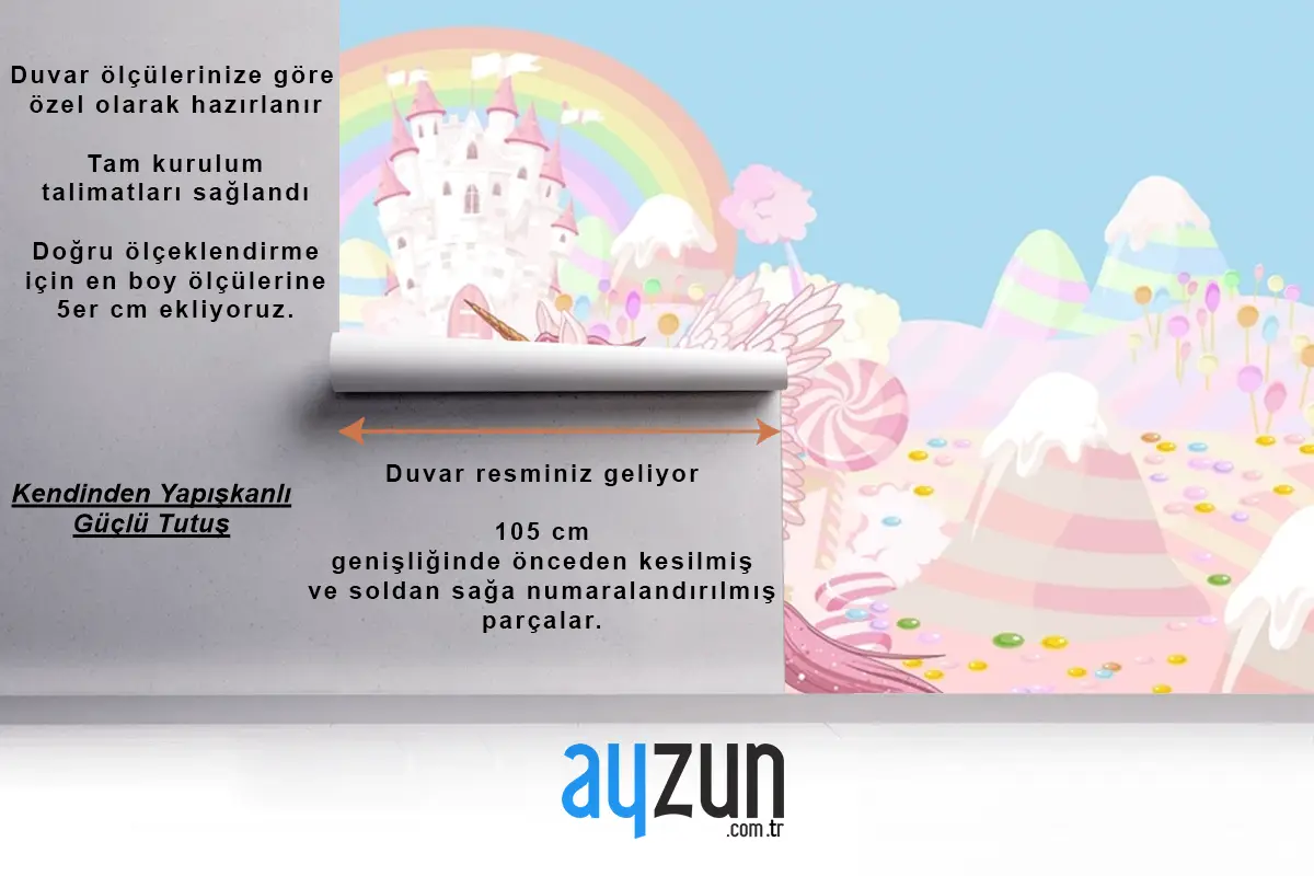 Unicorn Ve Gökkuşağı Duvar Sanatı Çocuk Odası Duvar Kağıdı