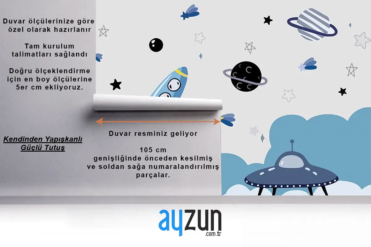 Uzay Temalı Çocuk Odası Duvar Kağıdı Astronot Çocuk Odası Duvar Kağıdı