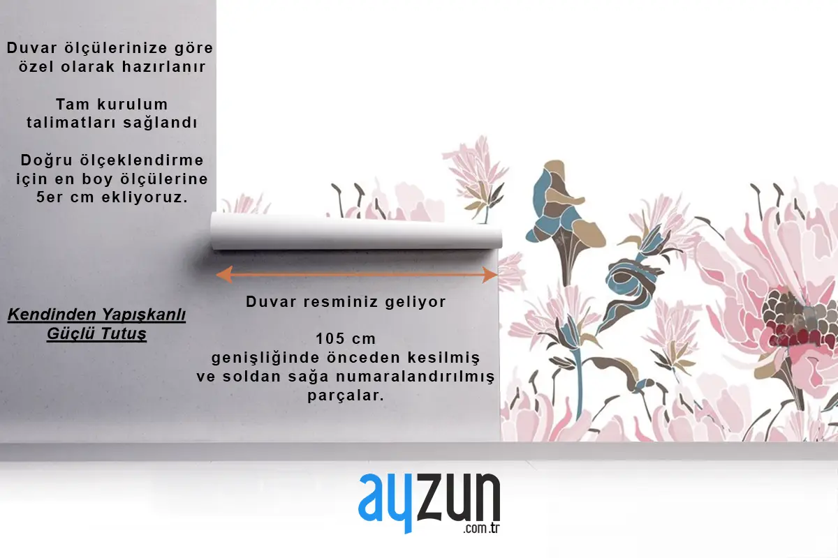 Pembe Çiçekler Otlar Duvar Kağıdı 