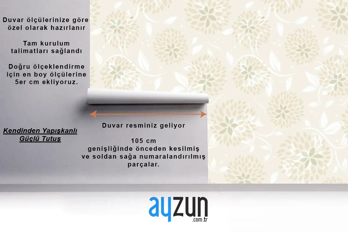 Sorunsuz Çiçek Desenli Yemek Odası Duvar Kağıdı 