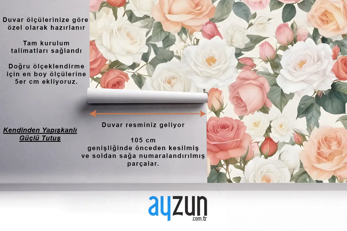 Çeşitli Pembe, Beyaz Ve Şeftali Gül Türlerini İçeren Canlı Çiçek Desenli Oturma Odası Salon Duvar Kağıdı