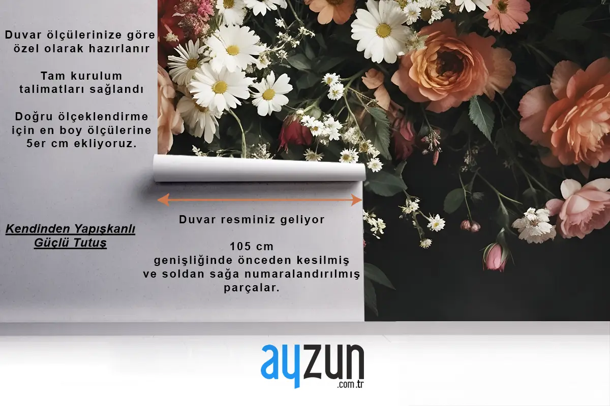 Vintage Canlı Çiçek Buketi Yatak Odası Duvar Kağıdı