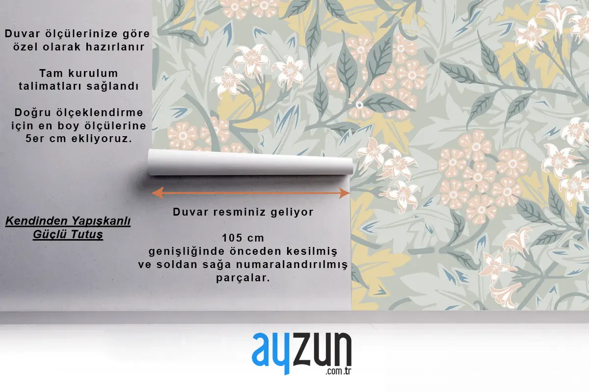 Vintage Botanik Tasarım Oturma Odası Duvar Kağıdı 