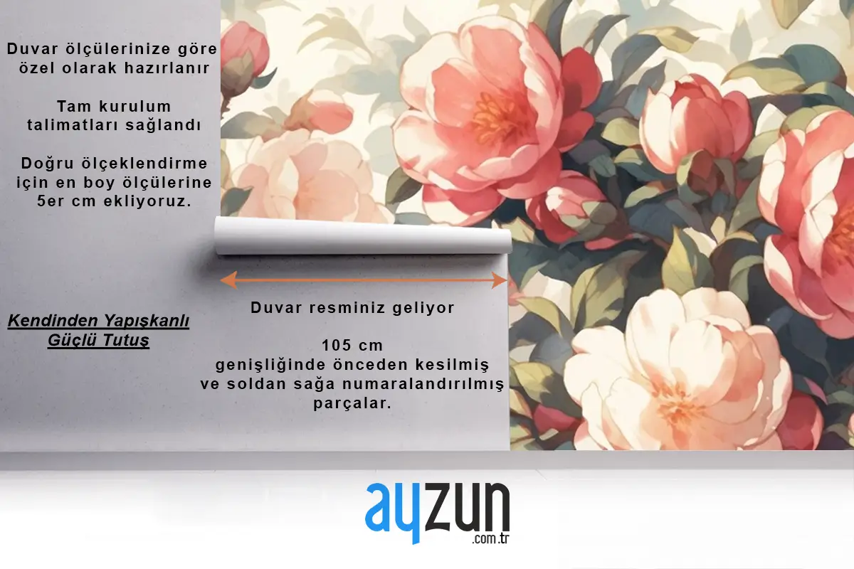 Beyaz Arka Planlı Vintage Kamelya Deseni Duvar Kağıdı