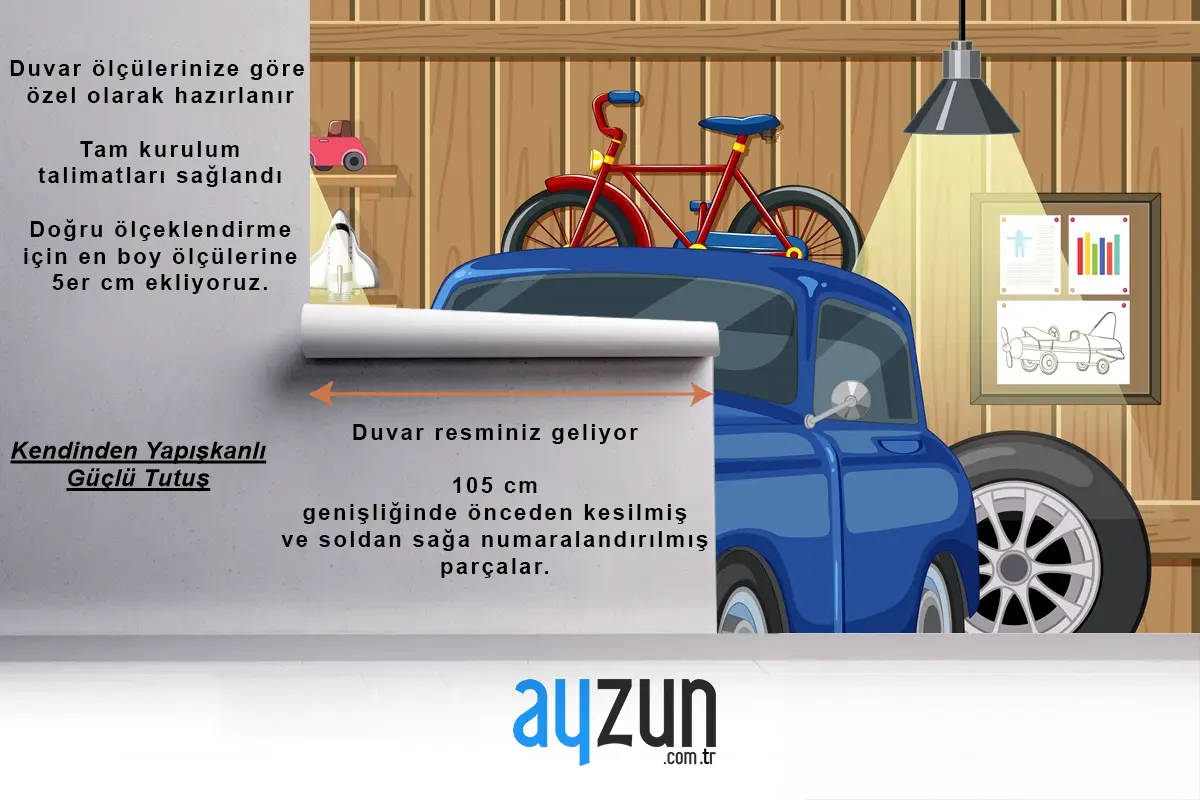 Ahşap Garajda Eski Model Araba Ve Bisiklet Çocuk Odası Duvar Kağıdı