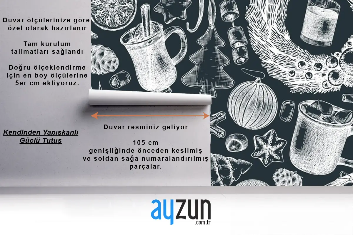 Kara Tahta Üzerinde Vintage Noel Afiş Tasarımı Elle Çizilmiş Tatil Mutfak Duvar Kağıdı