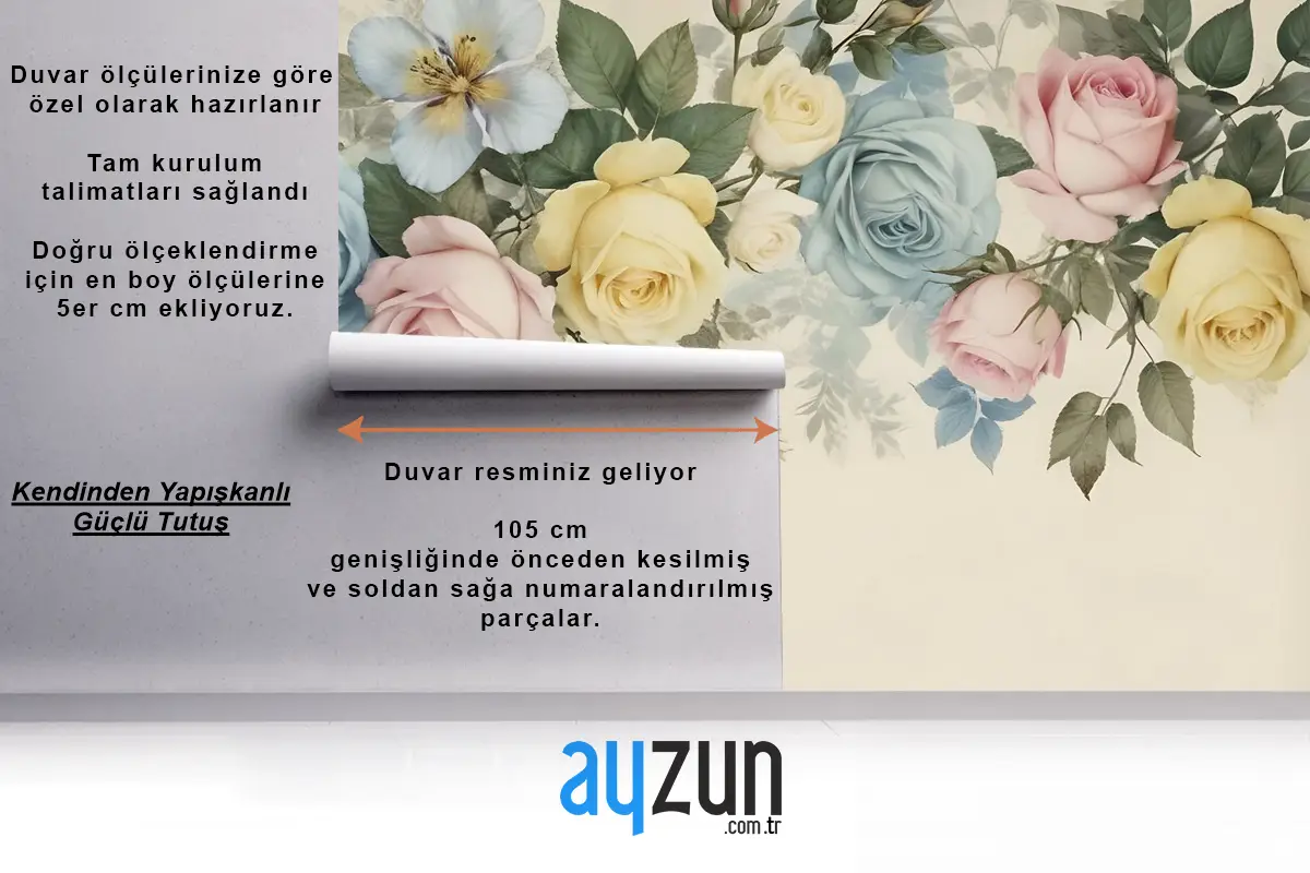 Vintage Renkli Çiçekli Duvar Kağıdı 
