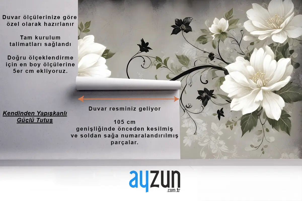 Vintage Krem Çiçekler Sanat Duvar Kağıdı 