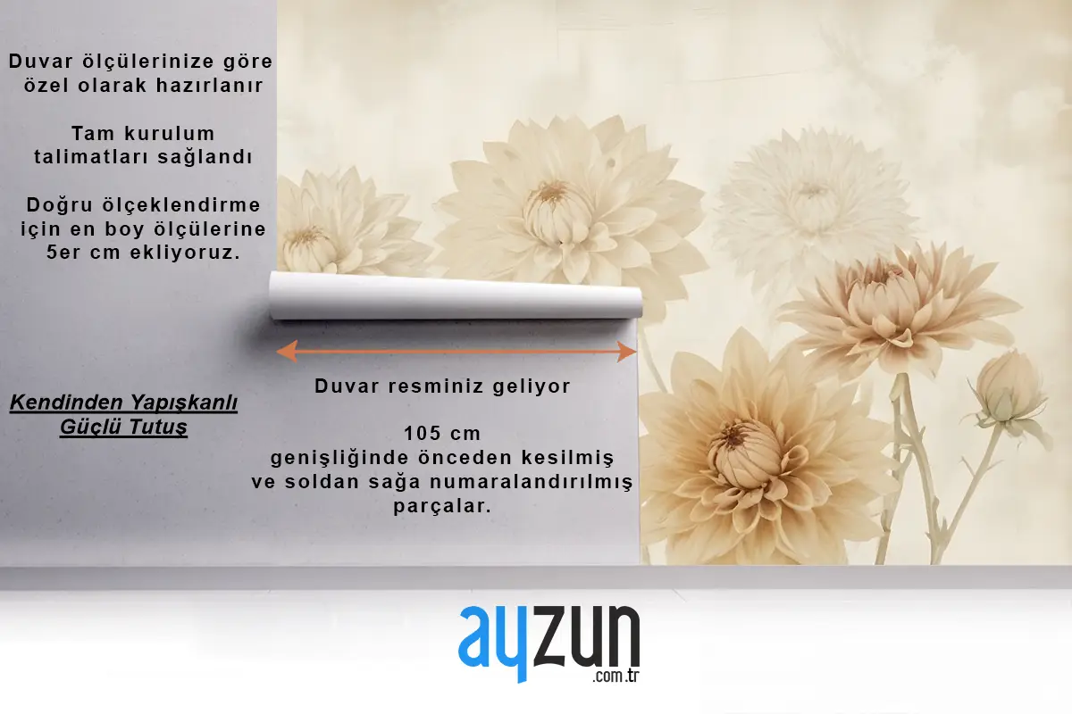Vintage Dahlia Çiçek Duvar Kağıdı 