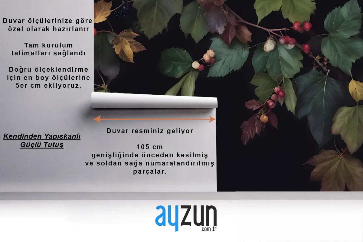 Vintage Koyu Botanik İncir Ağacı Mutfak Duvar Kağıdı