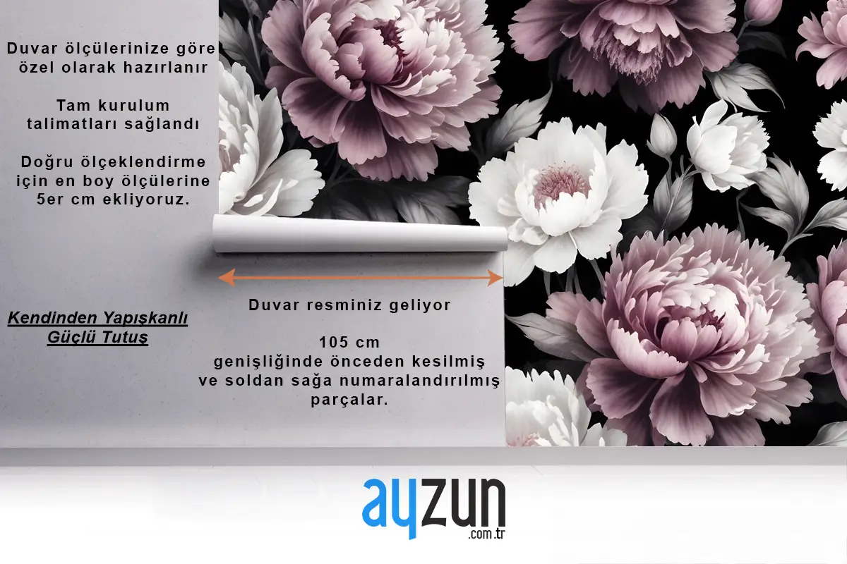 Vintage Koyu Büyük Şakayık Çiçeği Duvar Kağıdı 