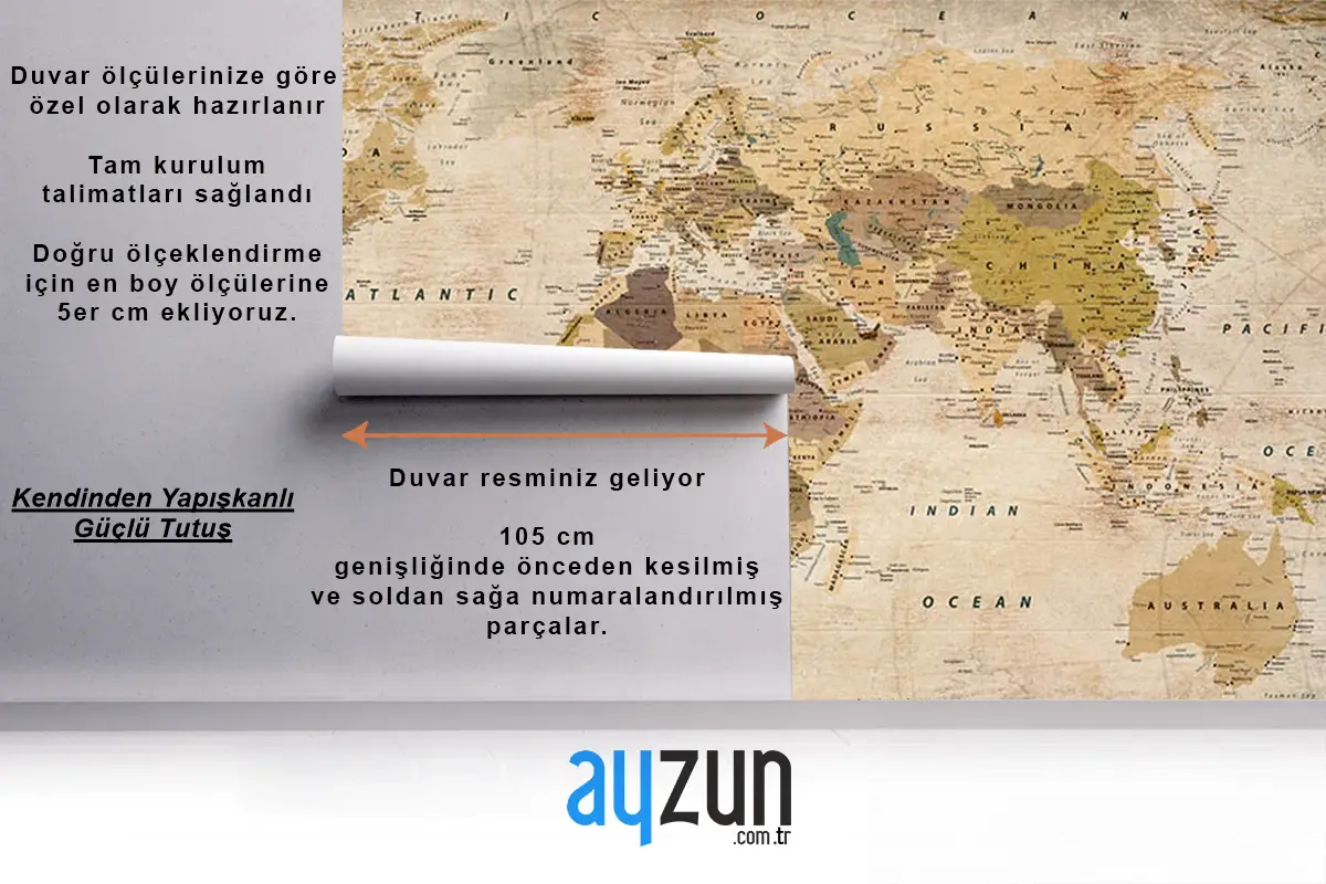 Vintage Dünya Haritası Duvar Kağıdı