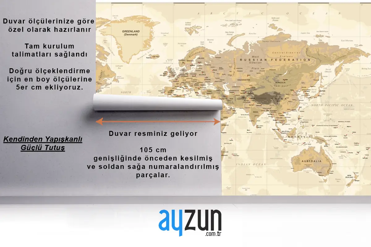 Vintage Fiziksel Dünya Haritası Duvar Kağıdı