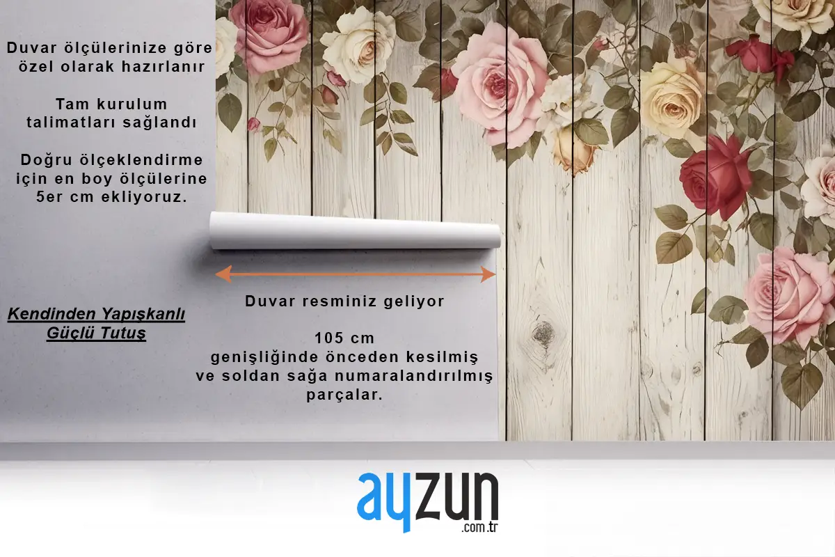 Vintage Çiçekli Ahşap Duvar Duvar Kağıdı 