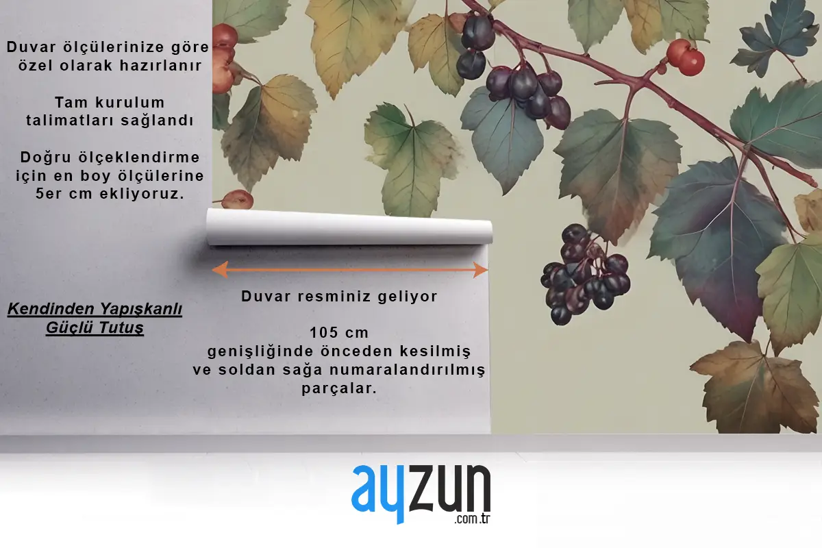 Vintage Yeşil Botanik İncir Ağacı Mutfak Duvar Kağıdı