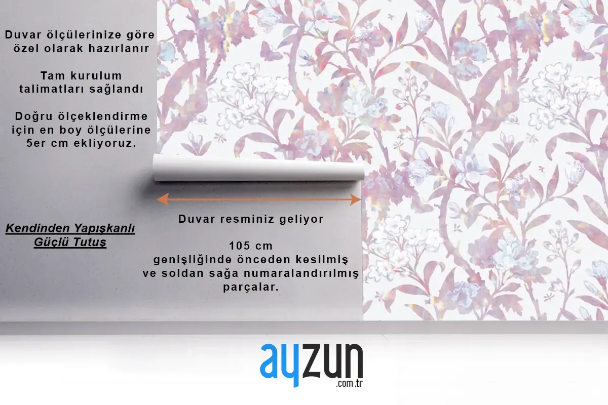 Vintage Holografik Çiçek Desenli Duvar Kağıdı 