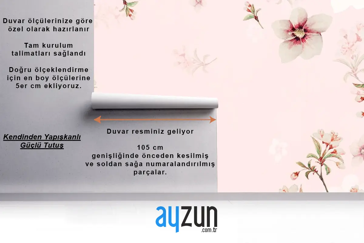 Vintage Japon Çiçek Arka Plan Şeftali Çiçekleri Çocuk Odası Duvar Kağıdı