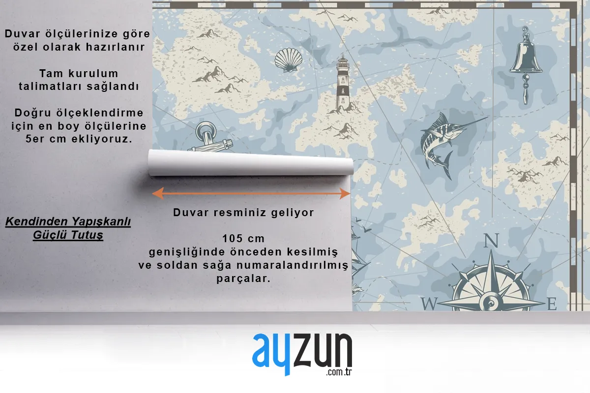 Vintage Denizcilik Eski Harita Çocuk Odası Duvar Kağıdı 