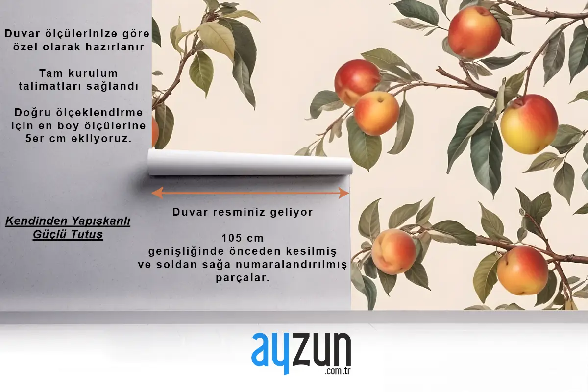 Vintage Nötr Botanik Şeftali Ağacı Mutfak Duvar Kağıdı