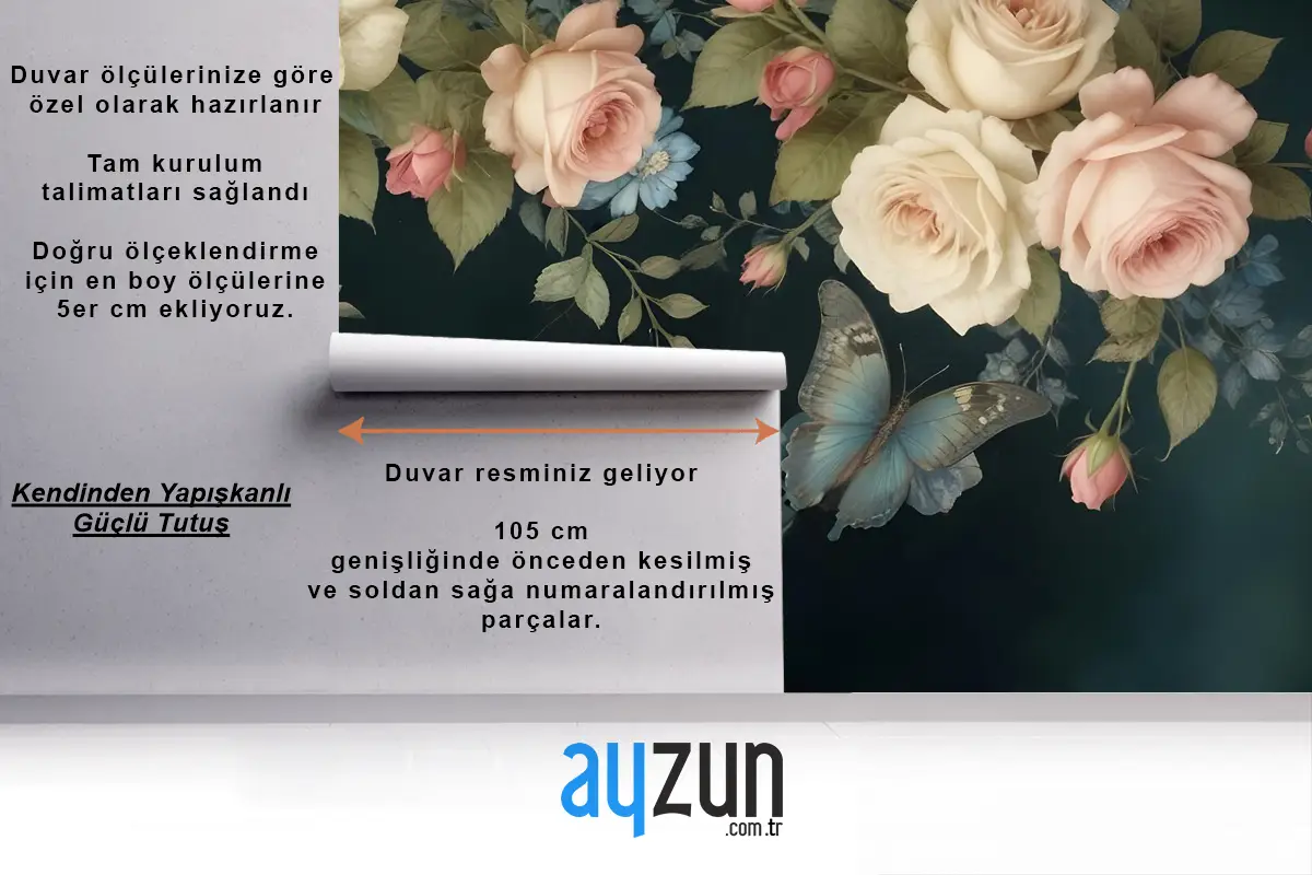 Vintage Yağlıboya Koyu Güller Yatak Odası Duvar Kağıdı