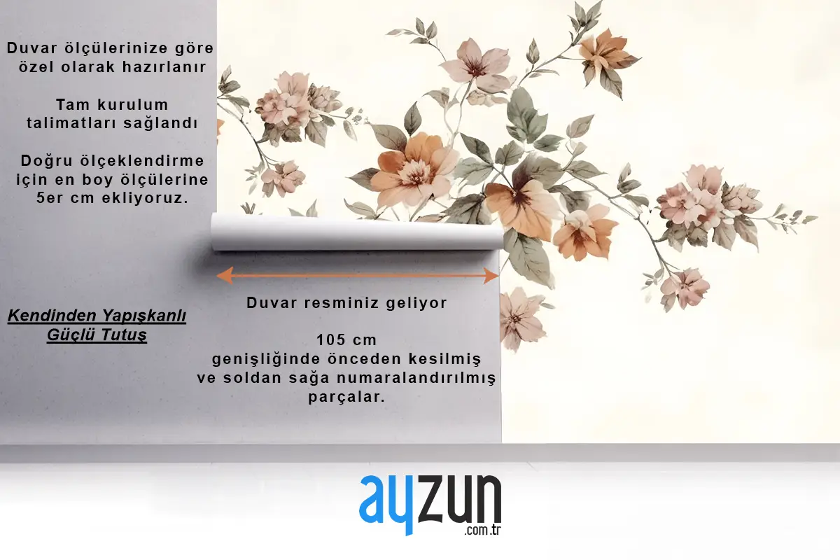 Vintage Turuncu Kahverengi Çiçekler Duvar Kağıdı